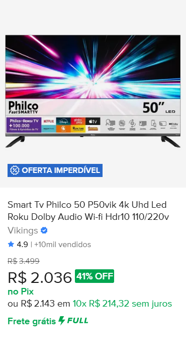 Smart TV Philco 50 polegadas